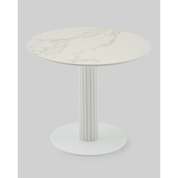Стол круглый Терралино D90 верх керамика белый матовый, основание металл белый