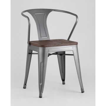 Стул TOLIX ARM WOOD серебристый матовый + темное дерево 4 шт.