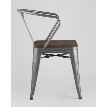 Стул TOLIX ARM WOOD серебристый матовый + темное дерево 4 шт.