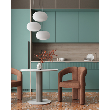 Стол круглый Терралино D90 верх керамика белый матовый, основание металл латте