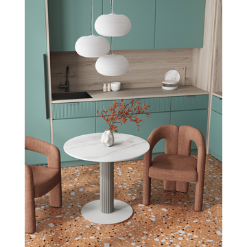 Стол круглый Терралино D90 верх керамика белый матовый, основание металл латте