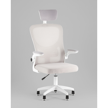 Кресло офисное TopChairs Core серый с подголовником пластик белый