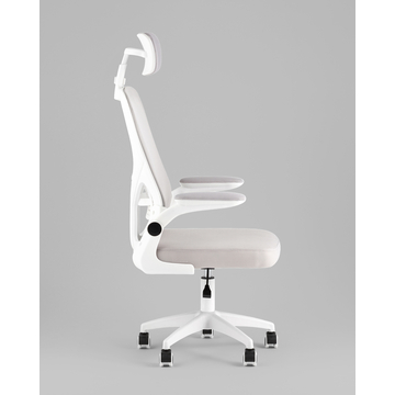 Кресло офисное TopChairs Core серый с подголовником пластик белый