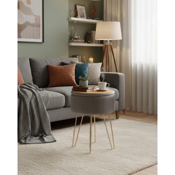 Пуф-столик Астор серый на высоких золотых ножках