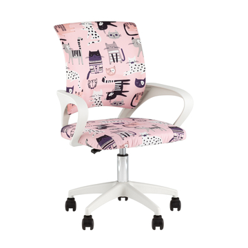 Кресло офисное TopChairs Simple SN Junior принт Pink Cats пластик белый