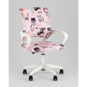 Кресло офисное TopChairs Simple SN Junior принт Pink Cats пластик белый