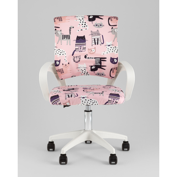Кресло офисное TopChairs Simple SN Junior принт Pink Cats пластик белый