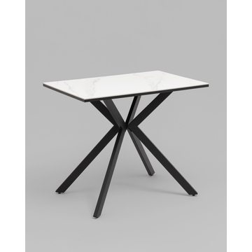 Стол Мармер мини нераскладной 90х60х75 см, столешница SNOW WHITE, подстолье металл черный