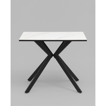 Стол Мармер мини нераскладной 90х60х75 см, столешница SNOW WHITE, подстолье металл черный