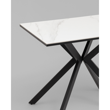 Стол Мармер мини нераскладной 90х60х75 см, столешница SNOW WHITE, подстолье металл черный