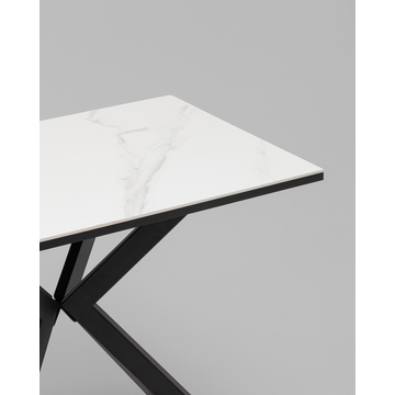 Стол Мармер мини нераскладной 90х60х75 см, столешница SNOW WHITE, подстолье металл черный