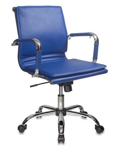 Кресло руководителя Бюрократ CH-993-LOW/BLUE низкая спинка синий искусственная кожа крестовина хром