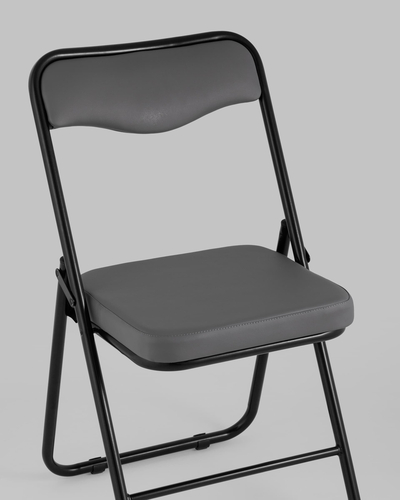 Складной стул Джонни экокожа серый каркас черный матовый