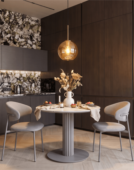 Стул Evan, Стол круглый Терралино, Светильник подвесной Sumatra