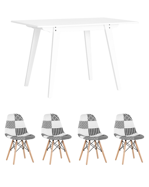 Обеденная группа стол GUDI 120*75 белый, стулья DSW пэчворк черно-белые 4 шт.
