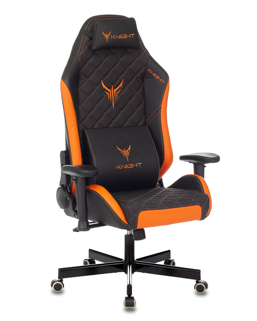 Кресло игровое Knight EXPLORE черный/оранжевый ромбик эко.кожа с подголов. крестовина металл