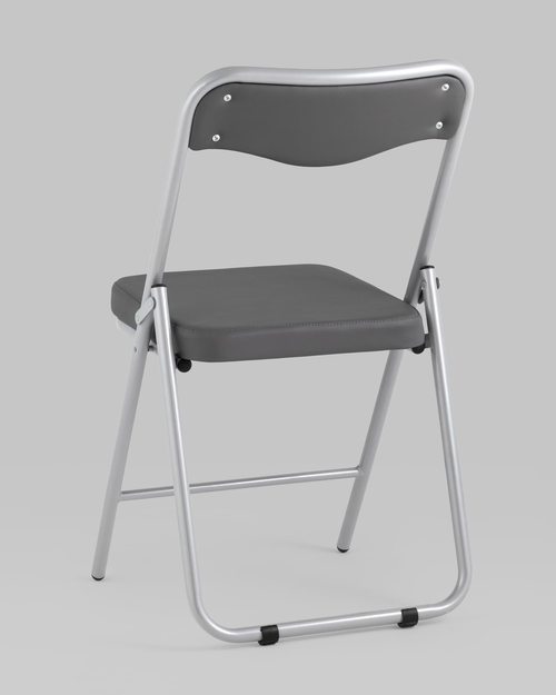 Складной стул Джонни экокожа серый каркас металлик