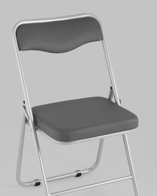 Складной стул Джонни экокожа серый каркас металлик