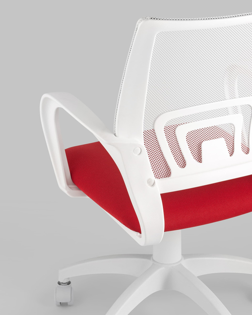 Кресло офисное Topchairs ST-BASIC-W спинка белая сетка сиденье красная ткань крестовина белый пластик