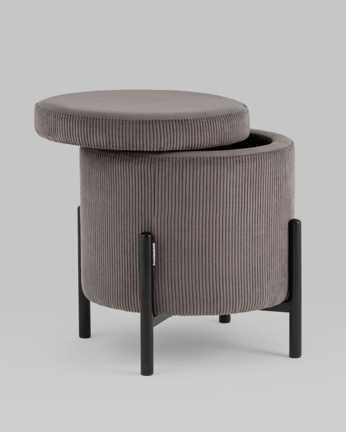 Пуф Дали с ящиком велюр коричневый на черных ножках