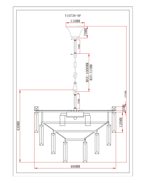Люстра подвесная Moderli V10738-9P Crystal