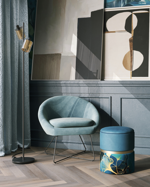 Кресло Колумбия пыльно-голубое велюр на металлических ножках