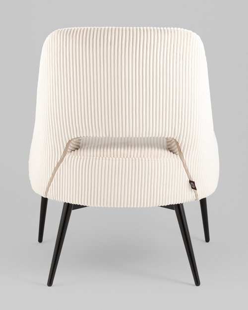Кресло лаунж Бостон велюр рельефный молочный на черных ножках