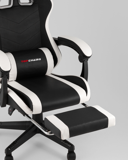 Кресло спортивное TopChairs Prophet с оттоманкой черно-белый