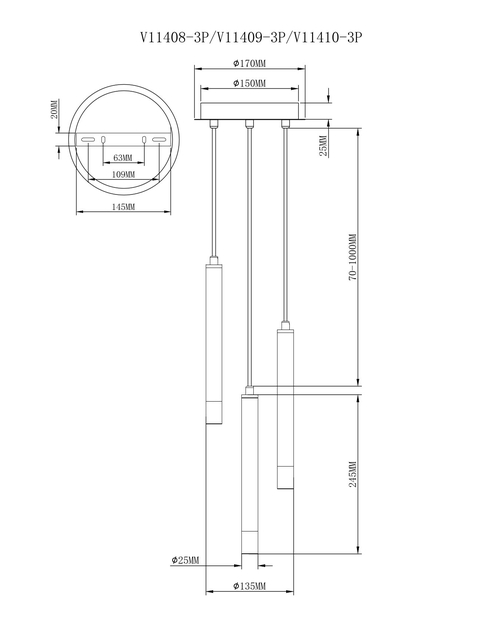 Светильник подвесной Moderli V11409-3P Stick