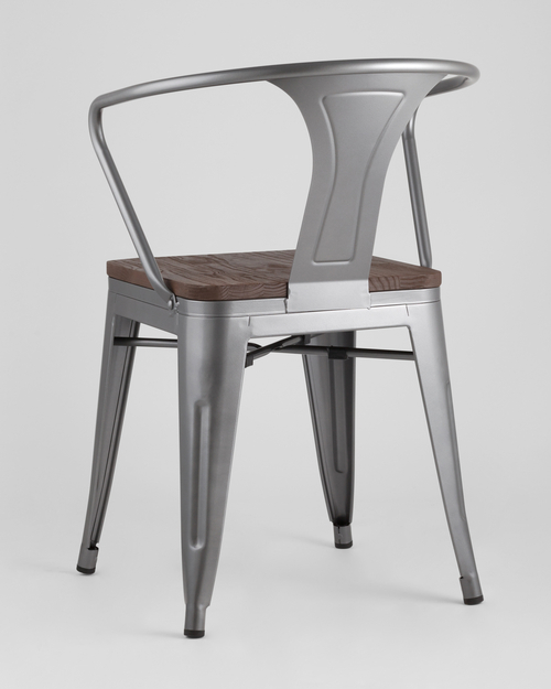 Стул TOLIX ARM WOOD серебристый матовый + темное дерево 4 шт.