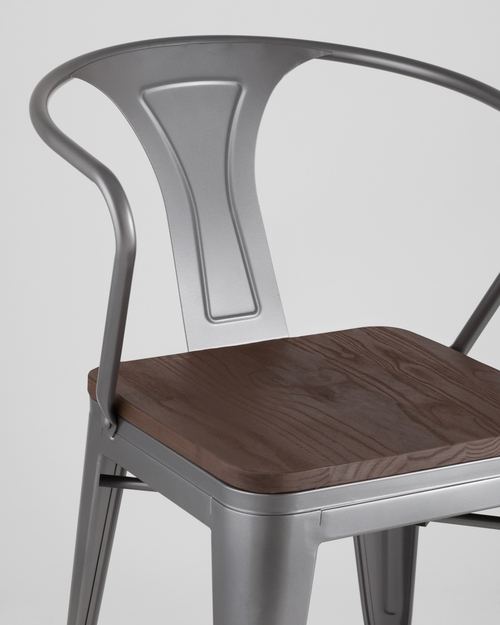 Стул TOLIX ARM WOOD серебристый матовый + темное дерево 4 шт.