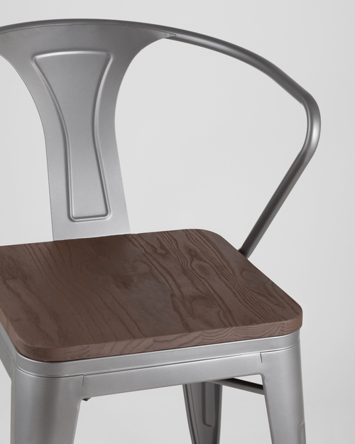 Стул TOLIX ARM WOOD серебристый матовый + темное дерево 4 шт.