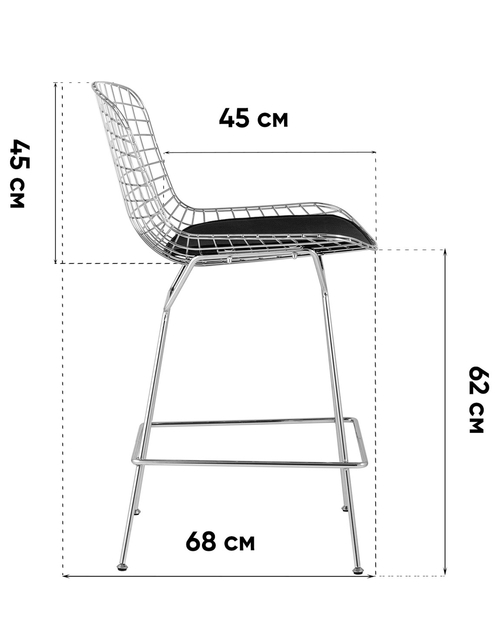 Стул полубарный с низкой спинкой Bertoia черный с черной подушкой