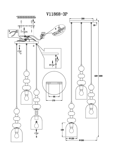 Светильник подвесной Moderli V11868-3P Tilston