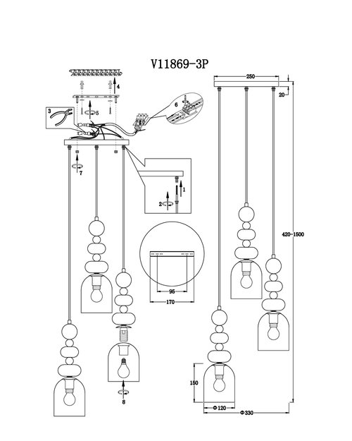Светильник подвесной Moderli V11869-3P Tilston