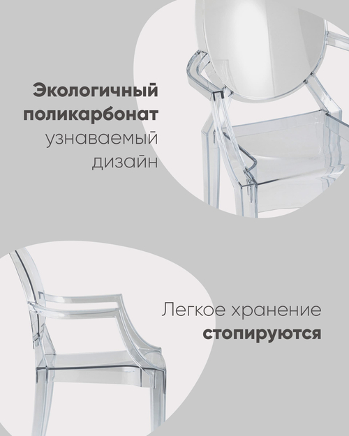 Стул Victoria Ghost с подлокотниками прозрачный 4 шт.