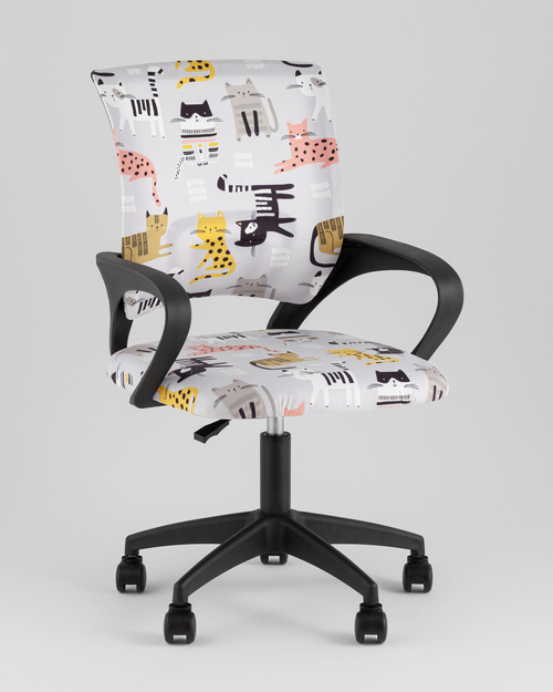 Кресло компьютерное детское TopChairs Simple SN Junior принт Blue Cats пластик черный