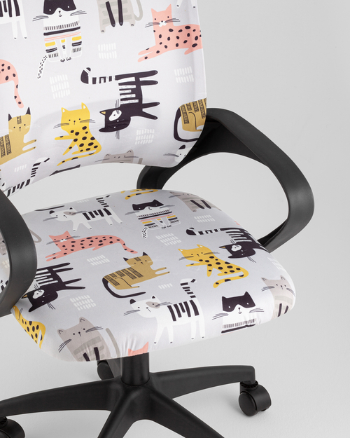 Кресло компьютерное детское TopChairs Simple SN Junior принт Blue Cats пластик черный