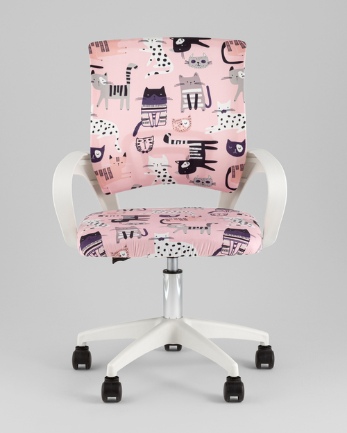 Кресло компьютерное детское TopChairs Simple SN Junior принт Pink Cats пластик белый