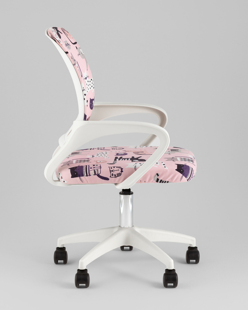 Кресло компьютерное детское TopChairs Simple SN Junior принт Pink Cats пластик белый