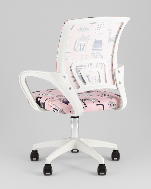 Кресло компьютерное детское TopChairs Simple SN Junior принт Pink Cats пластик белый