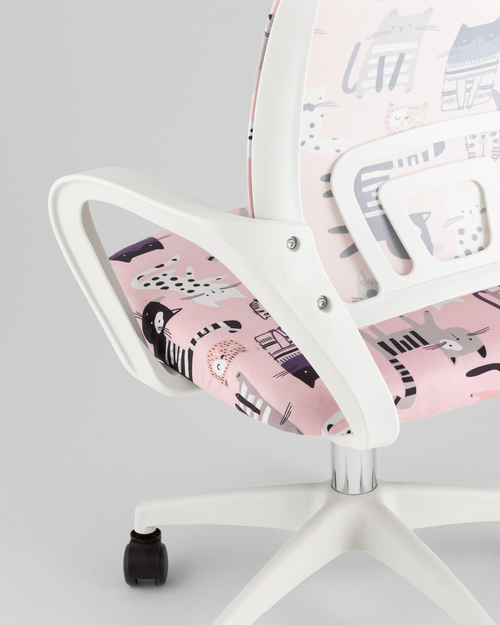 Кресло компьютерное детское TopChairs Simple SN Junior принт Pink Cats пластик белый