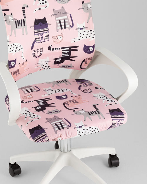 Кресло компьютерное детское TopChairs Simple SN Junior принт Pink Cats пластик белый