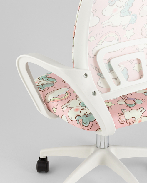 Кресло компьютерное детское TopChairs Simple SN Junior принт Unicorns пластик белый