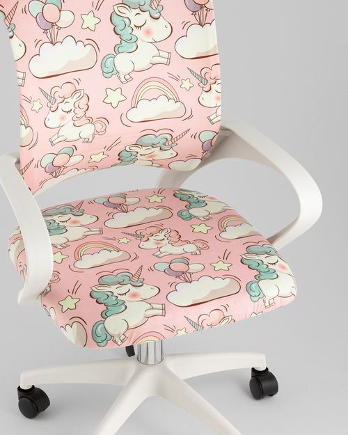 Кресло компьютерное детское TopChairs Simple SN Junior принт Unicorns пластик белый