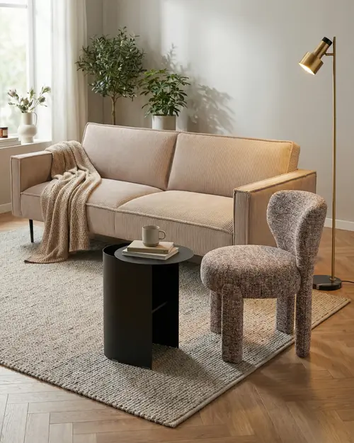 Диван прямой Кассель велюр рельефный бежевый