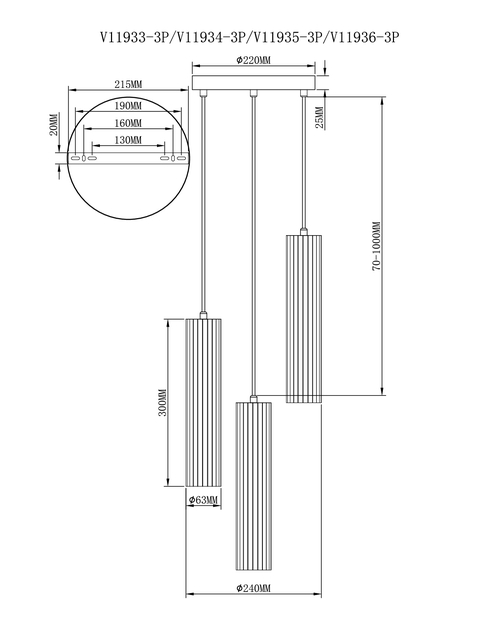 Светильник подвесной Moderli V11935-3P Cora