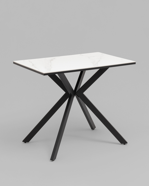 Стол Мармер мини нераскладной 90х60х75 см, столешница SNOW WHITE, подстолье металл черный