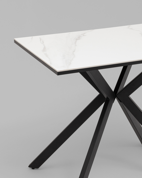 Стол Мармер мини нераскладной 90х60х75 см, столешница SNOW WHITE, подстолье металл черный