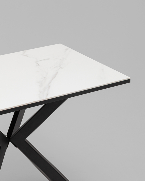 Стол Мармер мини нераскладной 90х60х75 см, столешница SNOW WHITE, подстолье металл черный